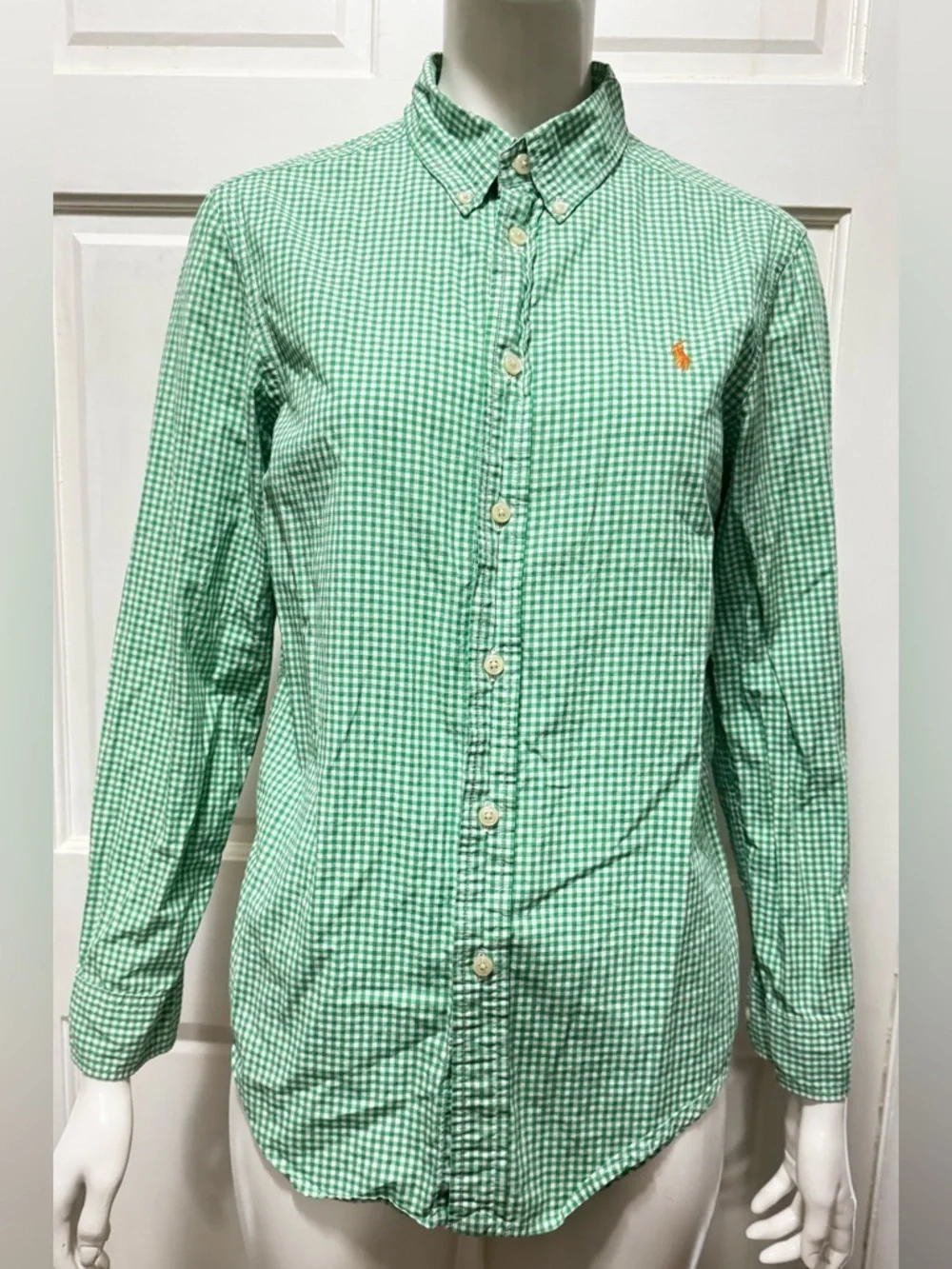 Ralph Lauren Oxford plaid Green Gingham Button-Down Shirt Size 14/16